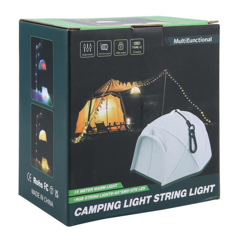 چراغ چادر ریسه‌ای KXK-505 | با ریسه LED جمع‌شونده و نورپردازی کامل کمپ